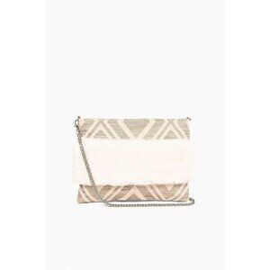 American and Beyond White Faux Fur Crossbody Clutch Silver Chain Strap